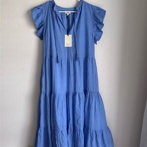 Elan Sky Blue Cotton Tiered Maxi with Tassel Tie